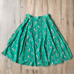ModCloth Green Bird Print Skirt Size S